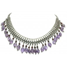 925 Sterling Silver tribal Necklace purple Amethyst Semi Precious Gemstone